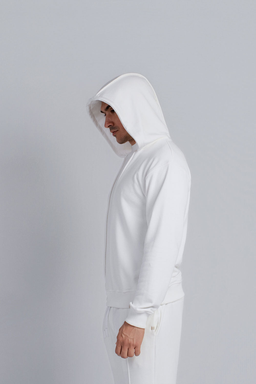 Structured crew neck hooded sweatshirt