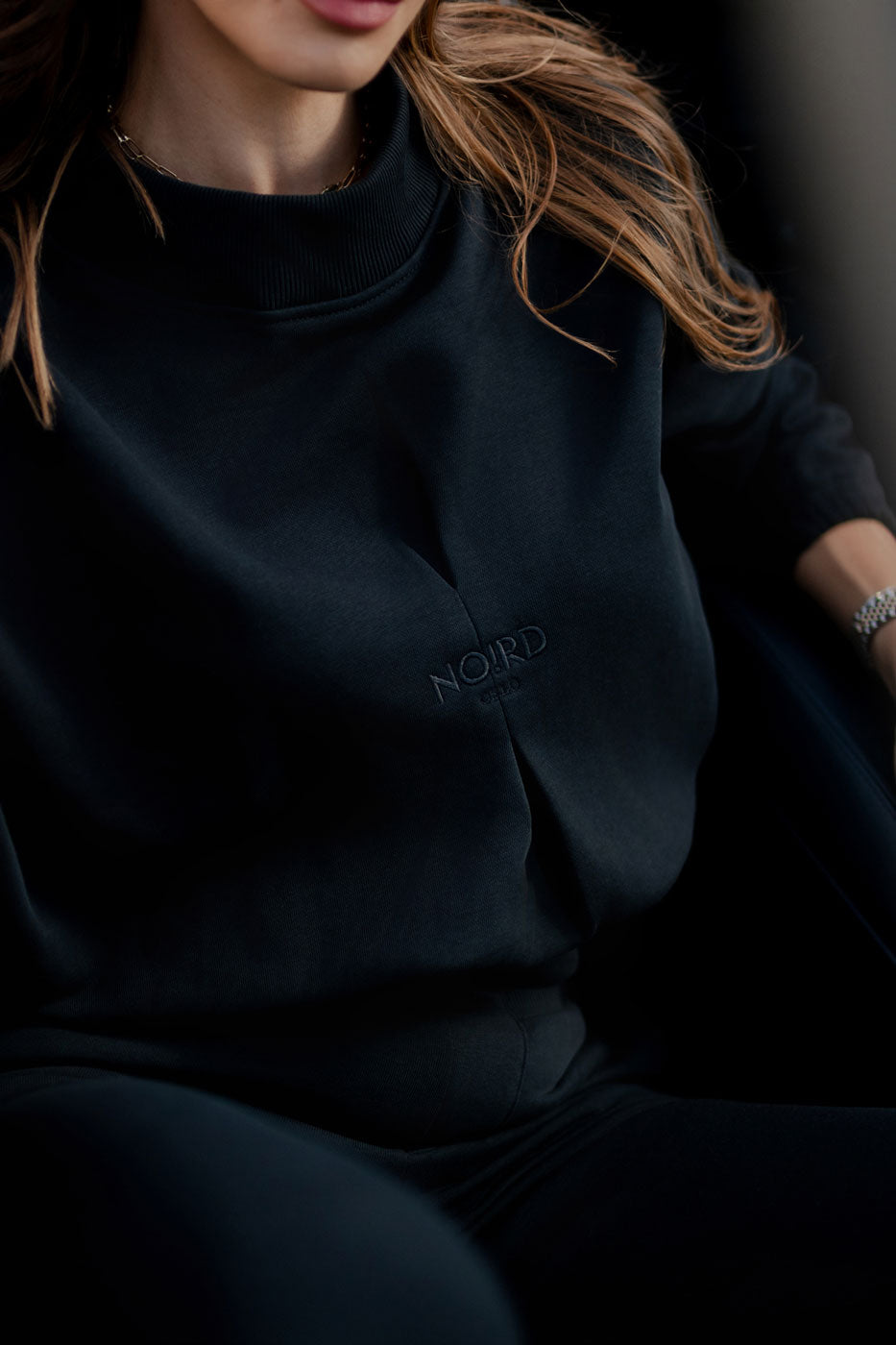 Women’s Cropped Cotton Sweater with Embroidery and Leather Accents