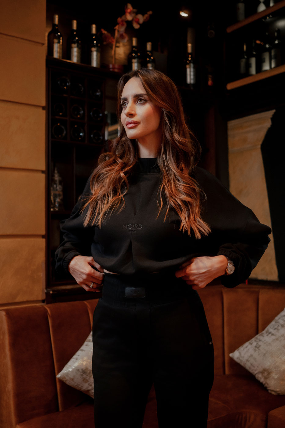 Women’s Cropped Cotton Sweater with Embroidery and Leather Accents