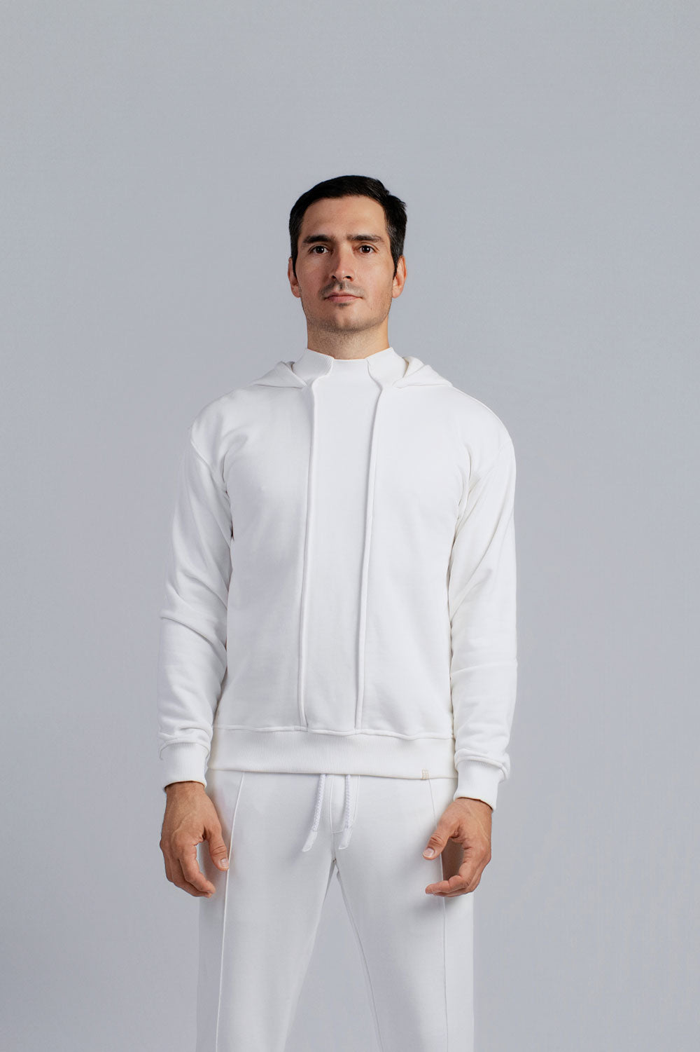 Structured crew neck hooded sweatshirt