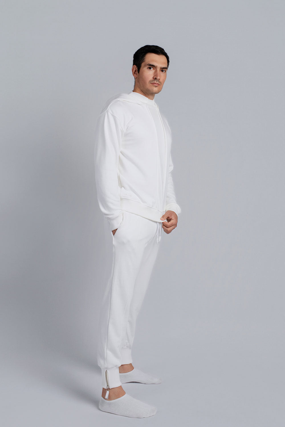Structured crew neck hooded sweatshirt