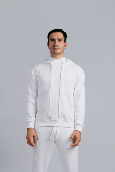 Structured crew neck hooded sweatshirt