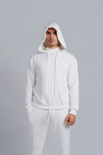 Structured crew neck hooded sweatshirt