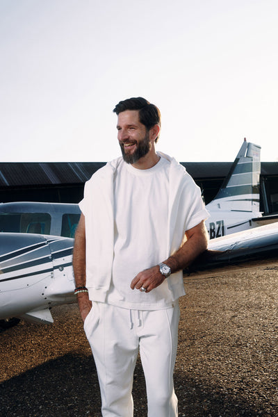 Double-knit cotton trousers with Crête detail and zipper cuffs